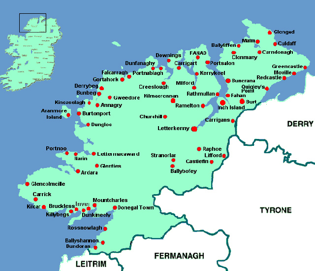 map of ireland with towns. Map of Co. Donegal